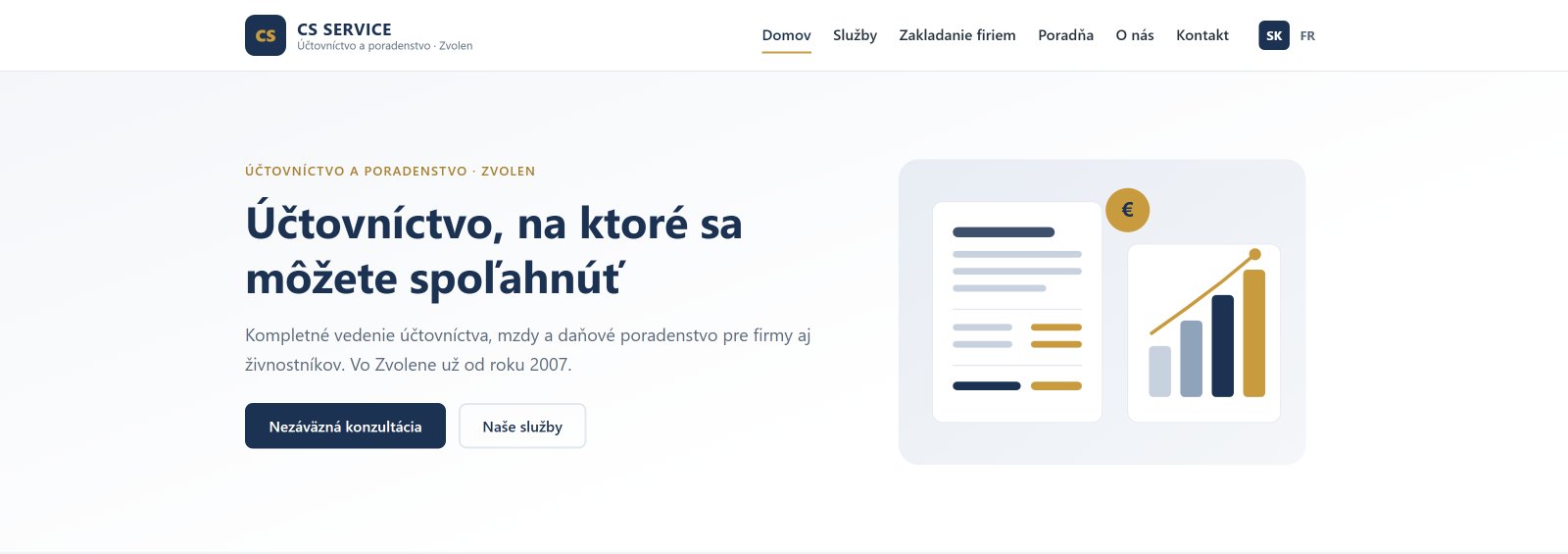 Web účtovnej kancelárie CS SERVICE — úvodná stránka